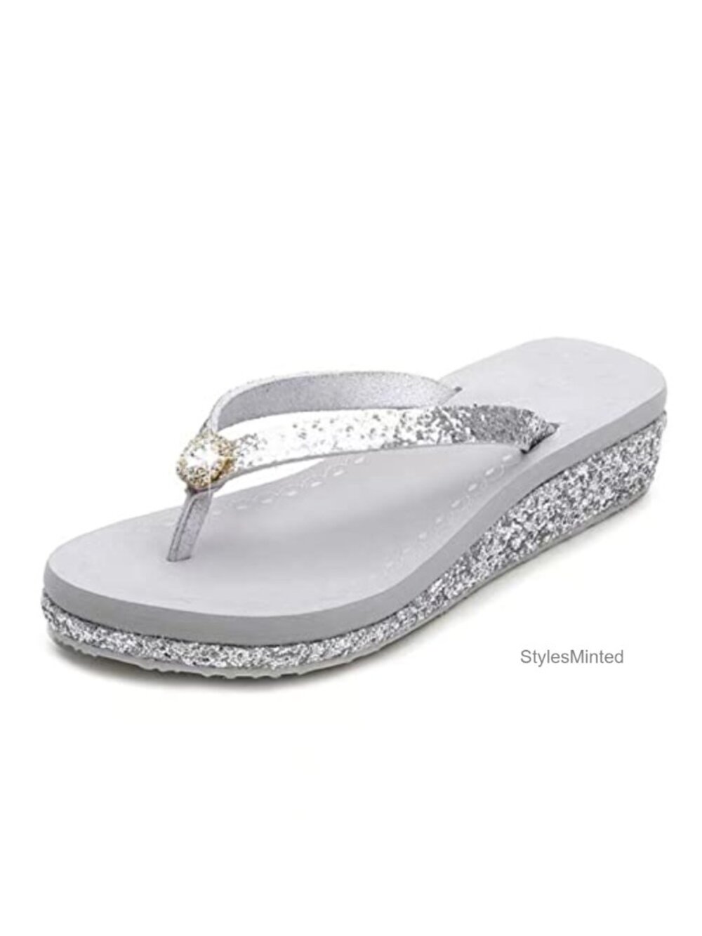 Crystal Sequin Low Heel Flip Flops, Arch Support, Non Slip Summer Sandals